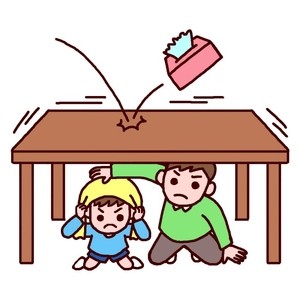 地震だ